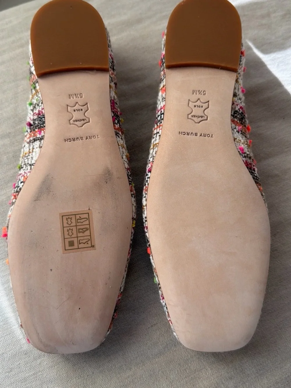 Tory Burch Multicolor Tweed Flats with Gold Logo Plaques